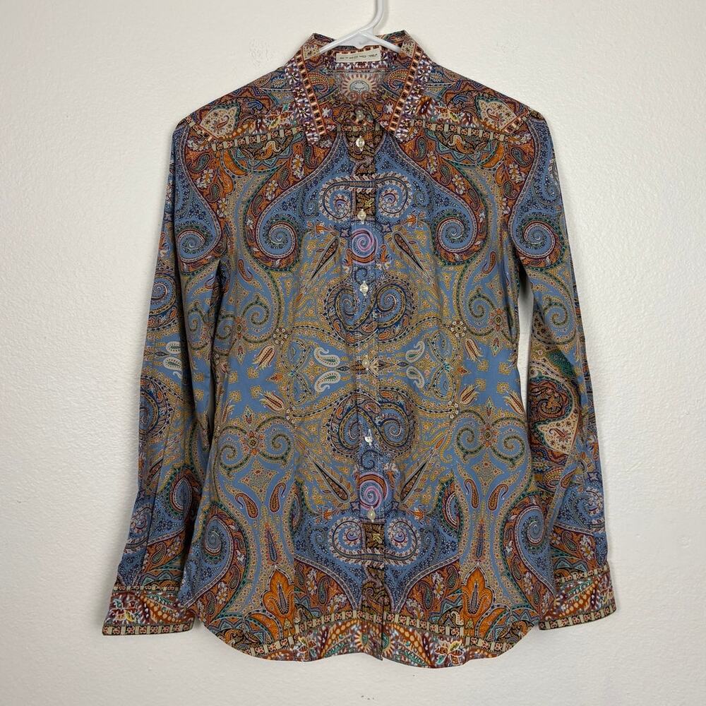 Etro Button Down Fitted Style Classic Paisley Blouse US 4 Small